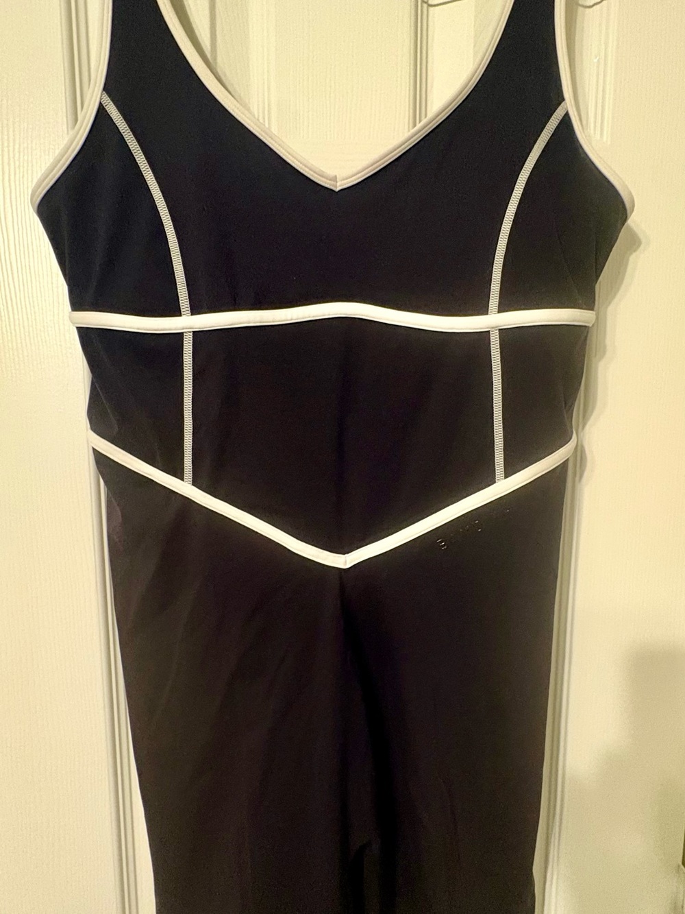 Bandier Black One-Piece Athleisure bodysuit with White Piping